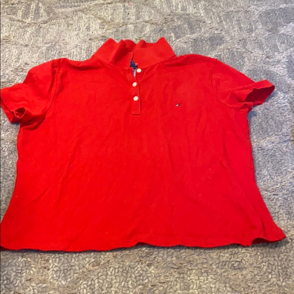 never worn bright red cropped collared shirt